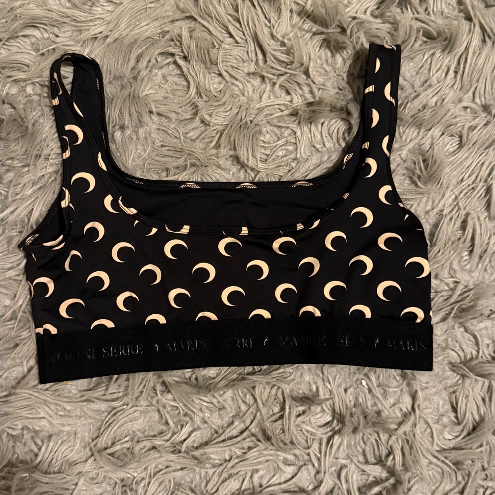 Marine Serre Black and Cream Crescent Bralette